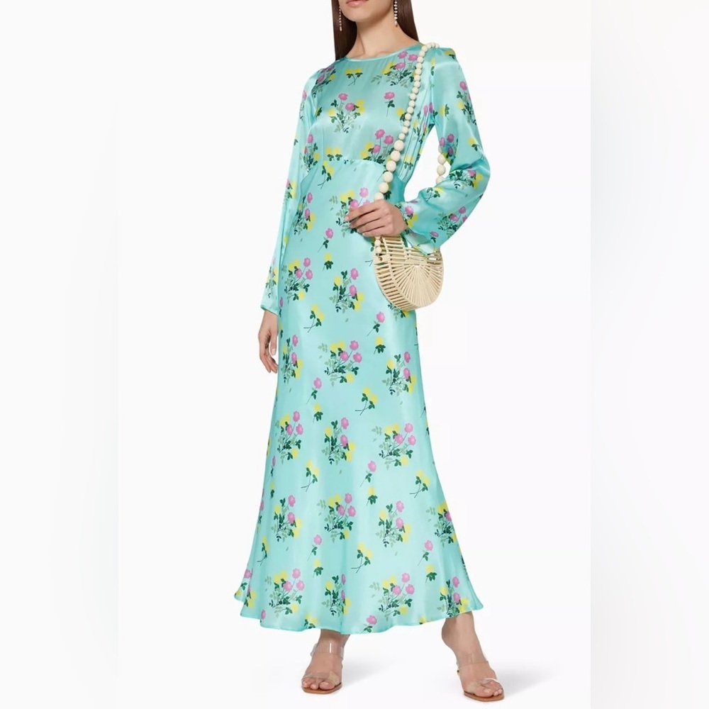 BERNADETTE Jane Floral Print Silk-Satin Maxi Dress‎ Sz 38